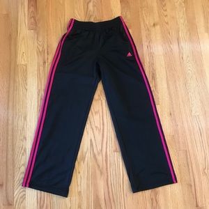 Adidas fleece lined pants with pink stripes S